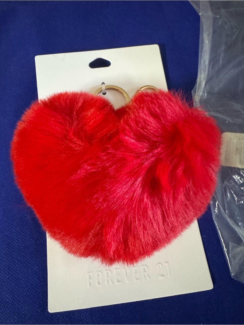 I ❤️ You Forever 21 Bright Red Heart shaped Fuzzy Pom Keychain Bag charm - NWT